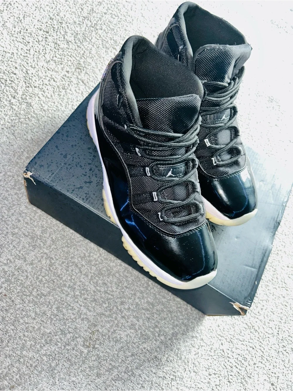 Jordan Black Patent Leather High-Top Sneakers with White Sole